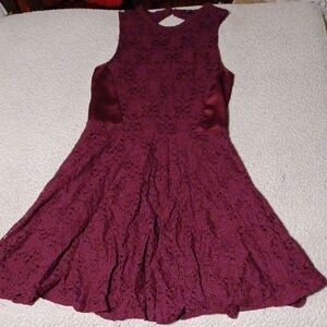 The Limited Burgundy Floral Lace Fit & Flare Dress - Size 10 - Keyhole Back